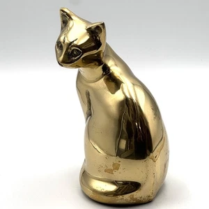 VINTAGE lackiertes Messing 2 Pfund sitzende Katze 8 Zoll Statue Figur T.H.C MCM Home - Bild 1 von 13