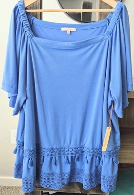 NUEVO CON ETIQUETAS 3X Blusa Campesina Gibson Latimer Top Camisa Flecos Borlas Crochet Foto 1 de 4