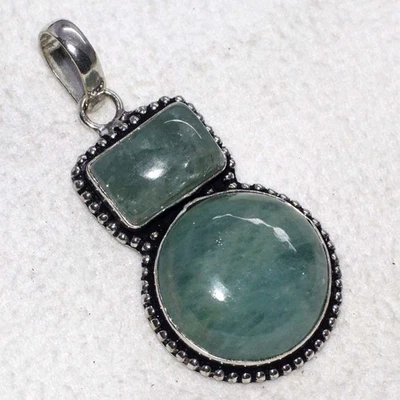 Colgante largo aguamarina enchapado en plata 925 hecho a mano joyería tamaño 2" GW Foto 1 de 3