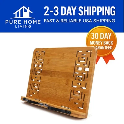 Elegant Bamboo Book Stand - Adjustable Reading Rest for Cookbooks and Tablets Foto 1 de 4