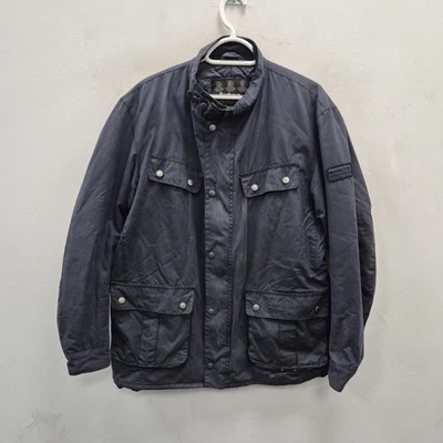 Abrigo Chaqueta de Lluvia Barbour Duke Cera Impermeable Azul Marino Motociclista Edredón Country Talla XL z Foto 1 de 4