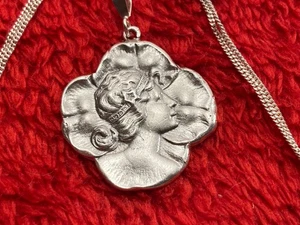 "Gran collar Gatsby Daisy plata esterlina Art Nouveau renacimiento trébol de la suerte 18""" - Imagen 1 de 3