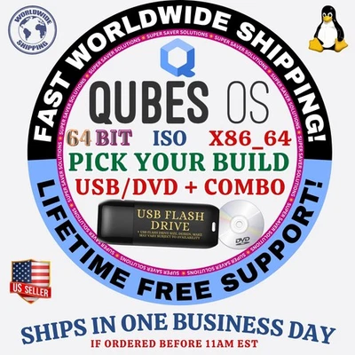 QubesOS LINUX OS ISO 64BIT USB-DVD INSTALACIÓN DE ARRANQUE EN VIVO | MAC PC CHROMEBOOK Foto 1 de 3