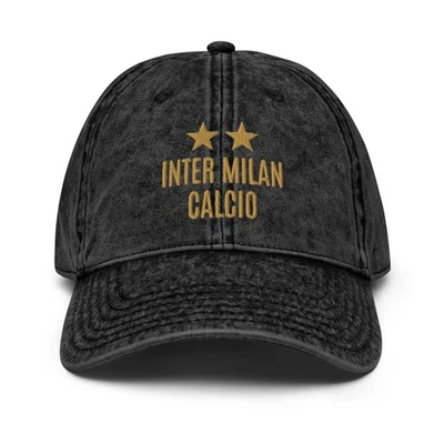 Cappello Inter Milan Design Minimalista Ricamato Vintage Cotone Berretto Calcio Calcio Calcio - Immagine 1 di 4