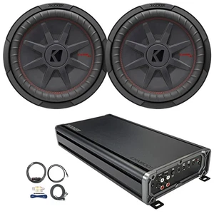 2x Kicker 12" 1000W Max Ultra-Thin Subwoofer, 1800W Max Class D Amplifier W/Kit - Picture 1 of 5