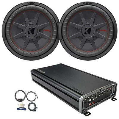 2x Kicker 12" 1000W Max Ultra-Thin Subwoofer, 1800W Max Class D Amplifier W/Kit - Image 1 of 4