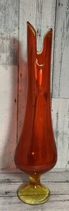 MCM /VTG Amberina Swung/Streched Pot Belly Base Pedestal Glass Vase Unmarked - Picture 1 of 14