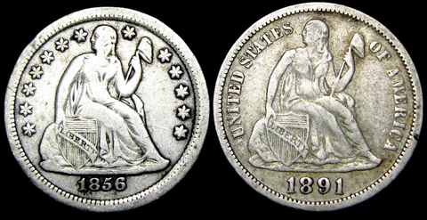 1856 1891 Seated Liberty Dime Lot Silver ---- Nice Type Coin Lot ---- #JL041 Cover