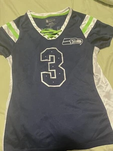 Seattle Seahawks Russell Wilson Women's Medium NFL Team Apparel Sequin T-Shirt - Picture 1 of 3