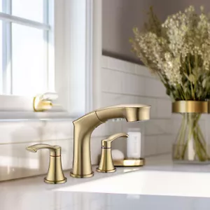 Grifo de baño RENIST 8 pulgadas amplio con cabezal rociador extraíble dorado cepillado - Imagen 1 de 8