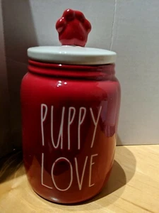 Rae Dunn Puppy Love Canister with Paw Topper Red **New in Box** - Picture 1 of 3