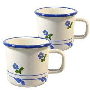 2x Email Emaille Becher Tasse Kaffeebecher Teebecher Blümchen Outdoor 0,4 L - Bild 1 von 5