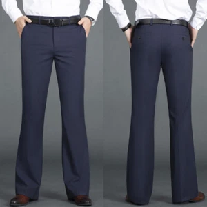 Pantalone uomo fondo a campana svasato formale elegante pantalone slim ufficio lavoro casual tinta unita - Foto 1 di 17