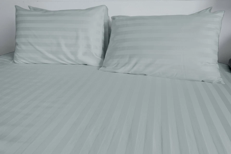 Juego de sábanas a rayas Dobby con tacto de bambú de algodón 1800 unidades bolsillos profundos juego de 4 piezas Foto 1 de 1
