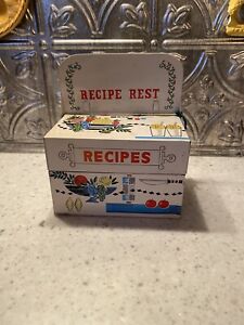 Vintage MCM Kitchen Recipe Box W/Card Holder Pedestal.