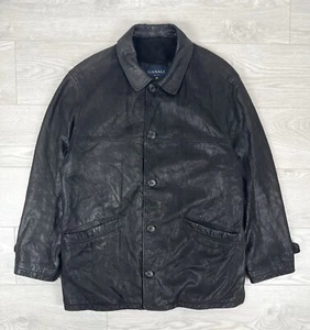 Chaqueta de abrigo de cuero negro vintage Canali Italia de lujo para hombre t... - Imagen 1 de 13
