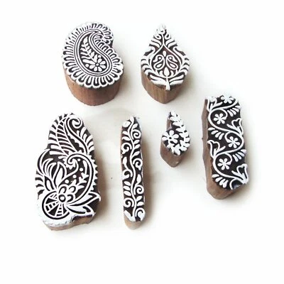 Asian Leaf and Paisley Designs Wood Block Stamps (Set of 6) - Image 1 of 4
