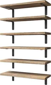 6 pack Rustic Wood Floating Shelves for Wall Decor Farmhouse Shelf for Bedroom - Picture 1 of 5