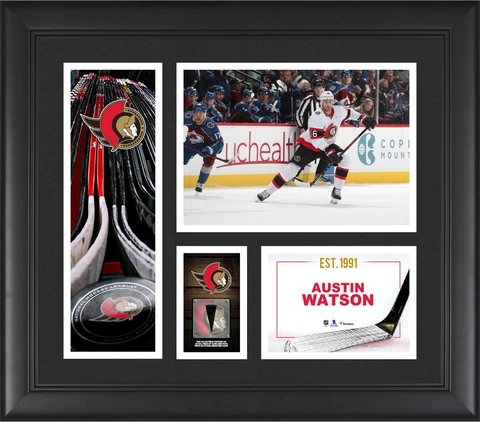 Austin Watson Ottawa Senators FRMD 15" x 17" Collage with a Piece of GU Puck Cover