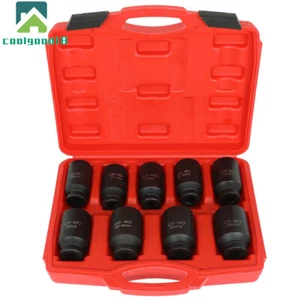 9Pcs 1/2" Drive Metric Axle Hub Nut Socket Deep Impact Socket Tool Kit 29-38mm - Picture 1 of 15