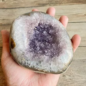 Ametista Geode cristallo grezzo: 2 libbre 3,7 once (1,012 kg) viso lucido, 4,35" lungo - Foto 1 di 12