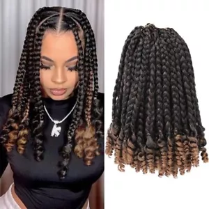 Short Crochet Box Braids With Curly End Pre Stretched 10Inch Omber Bob BraidHair - Picture 1 of 34
