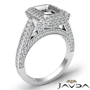 Conjunto de bisel de halo anillo de compromiso de diamantes semi montados esmeralda oro blanco de 14 k 1,65 quilates - Imagen 1 de 6