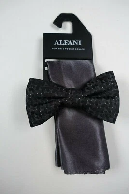 ALFANI Gray Geometric Shiny Speckle Bow Tie & Gray Pocket Square NEW - Image 1 of 2