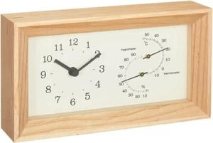 Lemnos FRAME Clock with Thermo-hygrometer Brown or Natural Made In Japan LC13-14 - Picture 1 of 13