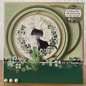 Handmade 6"x6" Good Luck Black Cat Themed Card Good Luck New Job & More - Picture 1 of 4