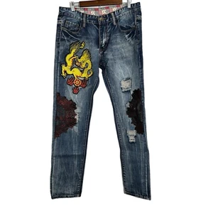 Soooo Vintage Herren Jeans Dragon Japanese Embroidered Y2K Distressed Größe 36x33 - Bild 1 von 15