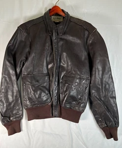 VTG LL Bean Men's Goat Skin Leather Bomber Jacket Brown Sz 40 M Flight Coat USA - Picture 1 of 18