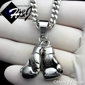 18-36"Stainless Steel 5mm Silver/Gold Plated Cuban Chain Boxing Glove Pendant*87 - Picture 1 of 15