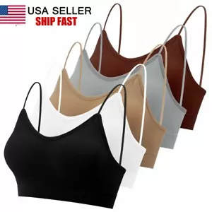 Women's Low Back Bralette Bra Plain Colors Stretchy Crop Top Yoga Gym Bra M/L/XL - Picture 1 of 17