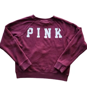 Victoria's Secret PINK Women's Sweatshirt SM Burgundy Crew Neck Back Spellout - Picture 1 of 11