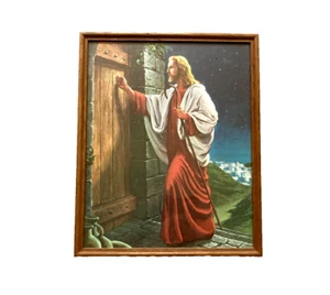 Vintage Jesus Knocking On Your Door Religious Wall Picture Oak Framed Art Print - Picture 1 of 2
