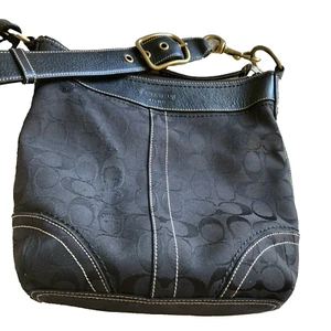 Coach Legacy Bag Signature Print Shoulder Purse Medium Black Canvas Pebble Grain - Picture 1 of 13