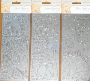 Silver Outline Stickers New Baby Arrival It's a Boy, It's a Girl, or Christening - Picture 1 of 4