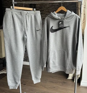 Brand New Nike Swoosh Mens Hoodie & Joggers Full Tracksuit Grey - Picture 1 of 9