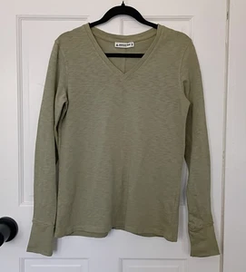 American Giant Womens Green V Neck Supima Cotton Long Sleeve Shirt Size Small - Picture 1 of 6