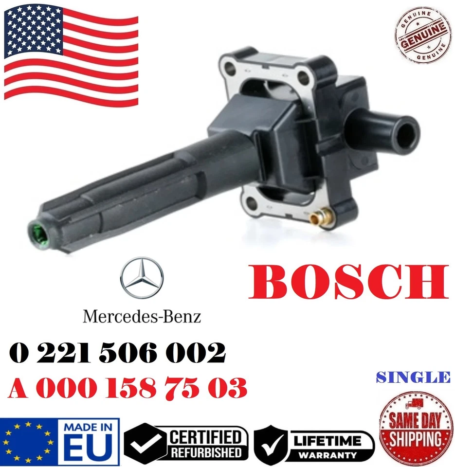 ✅ Bobina de encendido Bosch genuina para MERCEDES-BENZ 1995-2000 2,3 L 3,2 L # 0221506002 Foto 1 de 1