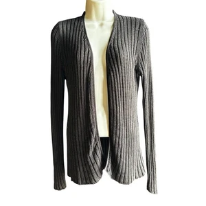 TSE Open Cardigan Sweater 100% Silk Open Knit Rib Knit Brown Med Classic Neutral - Picture 1 of 11
