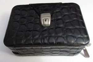 Mini caja de equipaje Estelle Danan Paris vintage de cuero italiano negro - Imagen 1 de 5