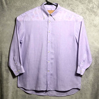 Camisa de vestir Canali para hombre XL púrpura lino manga larga abotonada hecha en Italia Foto 1 de 4