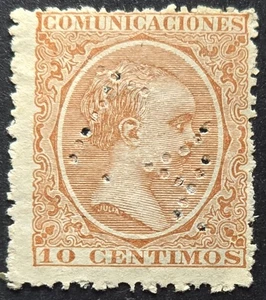 Spanien - 1879 Scott 209 König Alfons XII 10 Céntimos orange PERFIN - Briefmarke - Bild 1 von 3