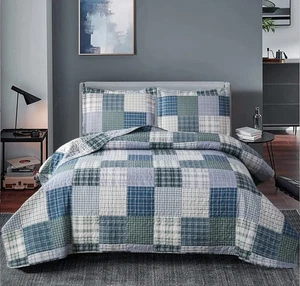 Ycosy Plaid Quilt Set King Size Patchwork Quilts Bedding Plaid Reversible Bed... - Picture 1 of 8