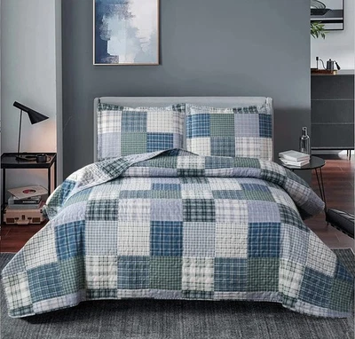 Ycosy Plaid Quilt Set King Size Patchwork Quilts Bedding Plaid Reversible Bed... - Image 1 of 4