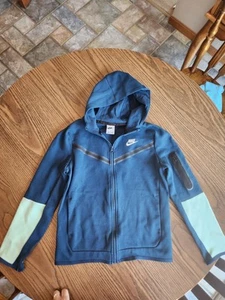 Nike Boys/Girls Youth Tech Flleece Zip Up Hoodie Blue/green Size YL - Picture 1 of 3