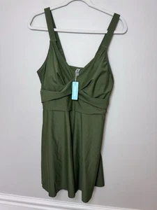 Aqua Eve Plus Size Swim Dress Green Women 18W No Bottoms Tummy Control NWT - Picture 1 of 9