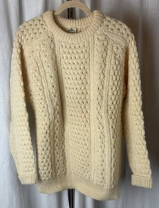 Vtg Bonner Ireland Sweater Men’s Size Medium (?) Ivory Handloomed Fisherman Wool - Picture 1 of 6